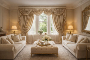 Bespoke luxury curtains in elegant London living room interior