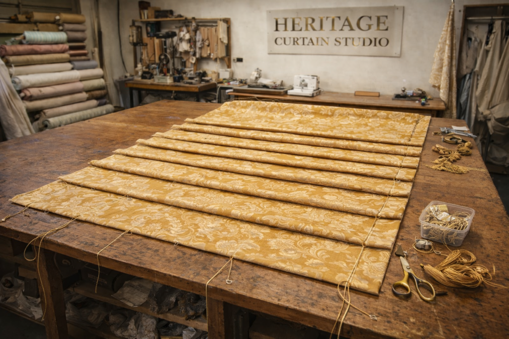 roman blinds handmade workshop London bespoke window blinds process