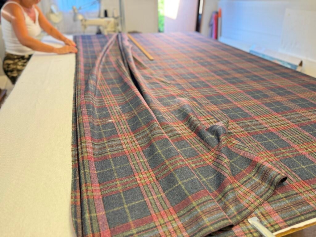 Pattern matching checked fabric for bespoke curtains