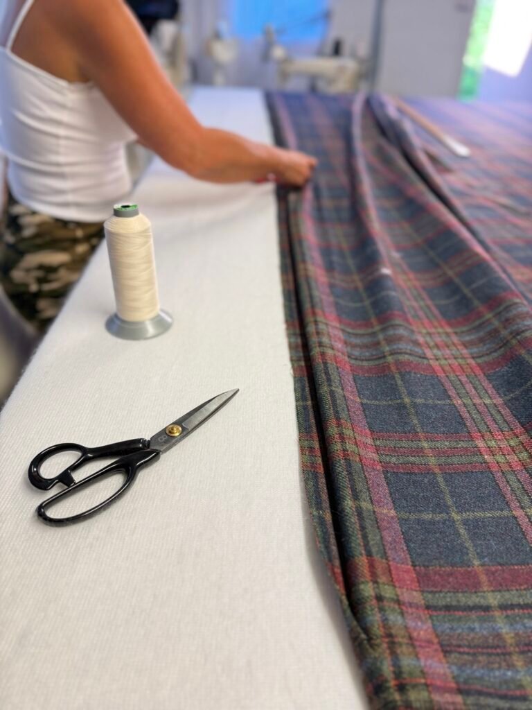 Preparing tartan fabric for made-to-measure curtains
